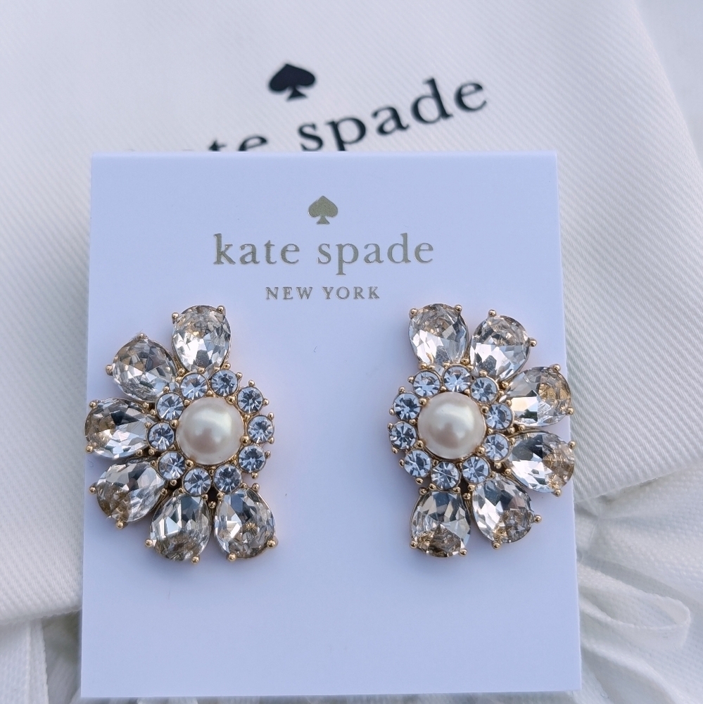 Kate Spade New York Gold-Tone Crystal & Imitation Pearl Cluster Stud Earrings - Picture 1 of 1